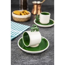 Doreline Kaktüs El Yapımı 110 ml Türk Kahvesi, Espresso Fincanı Yeşil 2 Adet, Hediyelik 2 Li Fincan