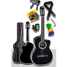 Midex MGX-100BK-BAG Üst Seviye Klasik Gitar 4/4 Sap Ayarlı Gül Klavye (Tuner Çanta Askı Capo Metod Pena)