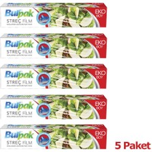 Burpak Sarı Şeffaf Mutfak Rulo Streç Film Folyo - 45 Cm. x 166 Metre - 9 Mikron - Gıdaya Uygun - 5 Paket