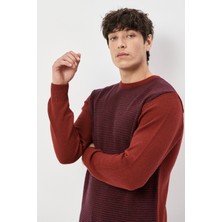 Altınyıldız Classics Erkek Bordo-lacivert Standart Fit Normal Kesim Bisiklet Yaka Petek Desenli Triko Kazak