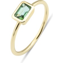 Kairos Jewelry 14 Ayar Altın Zümrüt Kesim Doğal Yeşil Turmalin Yüzük KRS008-T14GR