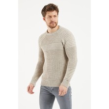 Cool Tarz Erkek Bej Nevrüllü Bisiklet Yaka Triko Kazak