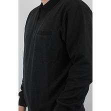 Taniş Giyim Erkek Polo Yaka Cepli Regular Kalıp Selanik Örgü Düz Renk Koyu Füme Sweatshirt SLN100