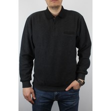 Taniş Giyim Erkek Polo Yaka Cepli Regular Kalıp Selanik Örgü Düz Renk Koyu Füme Sweatshirt SLN100