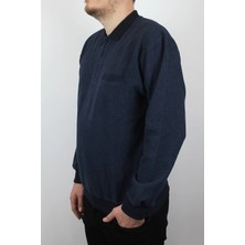 Taniş Giyim Erkek Polo Yaka Cepli Regular Kalıp Selanik Örgü Düz Renk Lacivert Sweatshirt SLN100