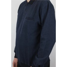 Taniş Giyim Erkek Polo Yaka Cepli Regular Kalıp Selanik Örgü Düz Renk Lacivert Sweatshirt SLN100
