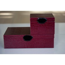 MOENAStudio Dekoratif Timsah Desenli Büyük Boy Bordo Renkli Suni Deri Kutu