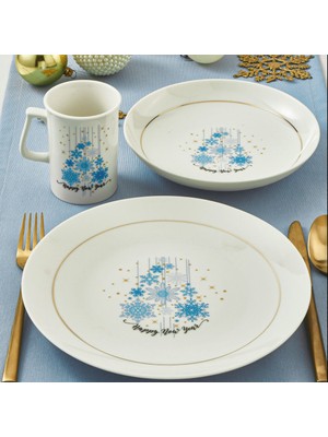 Güral Porselen Yeni Yıl Camelia 3 Parça Tek Kişilik Bone Yemek Takımı - 6483