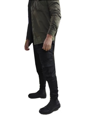 My Tekstil Erkek Kargo Pantolon  Siyah Likralı  Slim  Fit  Lastikli Paça