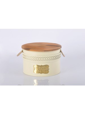 Yıldıray Metal Ahşap Kapaklı Metal Galvaniz Yuvarlak Ekmeklik Krem