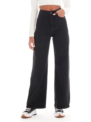 Its Basic Kadın Siyah Black Od Renk Wide Leg Fit Rahat Kalıp Yüksek Bel Denim