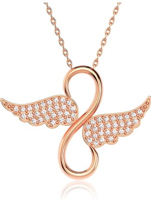 İndigo Takı Beyaz Taşlı Kanatlı Sonsuzluk Rose Gümüş Kolye