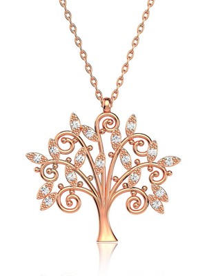 İndigo Takı Hayat Ağacı Rose Gümüş Kolye