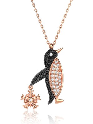 İndigo Takı Penguen Kar Tanesi Rose Gümüş Kolye