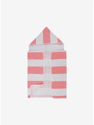 Stripy Hooded %100 Pamuk Bebek Havlusu Koral 60x90