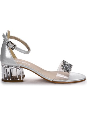 Kiko Kids 790 Vakko Taşlı Kız Çocuk 3 cm Şeffaf Topuklu Sandalet Ayakkabı