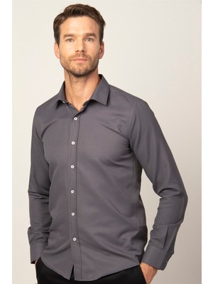 Tudors Modern Fit Uzun Kol Armürlü Kravatlık Erkek Gömlek