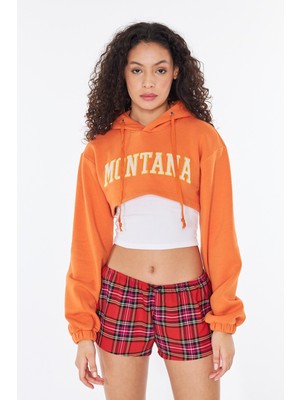 Bexy Turuncu Kapüşonlu Crop Sweatshirt - Alda | 160465-2