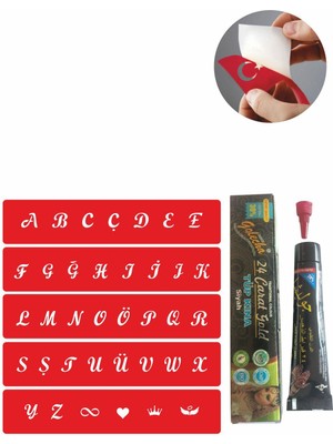 Enhavalı Alfabe Büyük Harfler Hint Kınası ile Geçici Dövme Yapma Seti