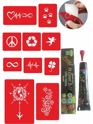 Enhavalı Pusula Nabız Kınayla Geçici Dövme Kampanya Seti 1 Tüp Siyah Kına 10 Desen