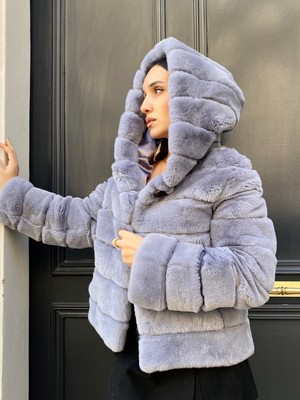 Lava Design Kürk Ceket & Hakiki Kadın Ceket Oversize Model Gri