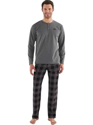 Mod Collection Patlı Yaka Pamuklu Kareli Erkek Pijama Takım