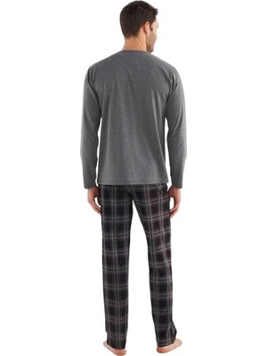 Mod Collection Patlı Yaka Pamuklu Kareli Erkek Pijama Takım