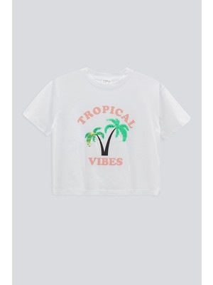 Babokah (Kids Girl) Baskılı Nakışlı Kısa Kol Basıc Tshirt