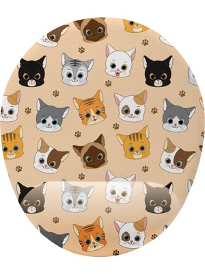 Hamiki Kedi Desenli Bilek Destekli Mouse Pad Ergonomik Kaymaz Taban Mousepad Fare Altlığı