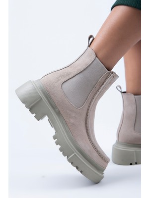 Manijero Agnes Kadın Hakiki Deri Çift Taraf Lastikli Bej Süet Bot