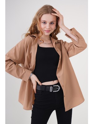 Bigdart 3900 Oversize Uzun Basic Gömlek - Camel