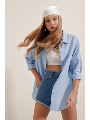 Bigdart 3900 Oversize Uzun Basic Gömlek - Mavi