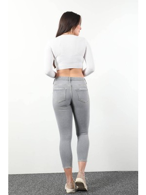 Blue White Kadın Super Skinny Pantolon Gri