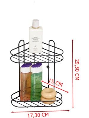 Orsa Home 910 Mat Siyah Iki Katlı Banyo Köşe Rafı