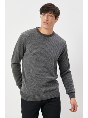 Altınyıldız Classics Erkek Antrasıt-grı Melanj Standart Fit Normal Kesim Bisiklet Yaka Petek Desenli Triko Kazak