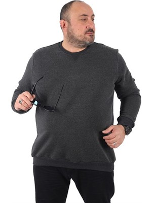 Starbattal Büyük Beden Sweatshirt V Design 22742 Antrasit Melanj