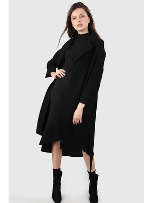 Alexander Gardi Kadın Palto %50 Yün Kaşe Kumaş Uzun Kol Düz Siyah Renk