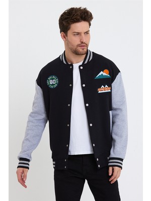 Cool Tarz Erkek Kırmızı-Beyaz Renk Bloklu Nakışlı Kolej CEKET-KLJJCKT001R04S