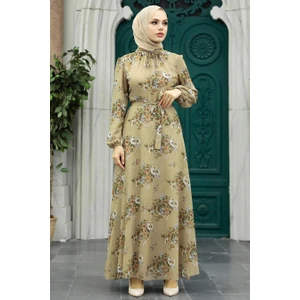 Neva Style - Çiçek Desenli Vizon Tesettür Elbise 279082V