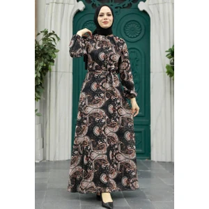 Neva Style - Çiçek Desenli Kiremit Tesettür Elbise 279081KRMT