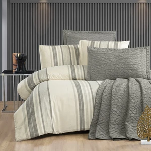 Zebra Casa Laden Antrasit Çift Kişilik Nevresim Takımı ve Yatak Örtüsü Seti