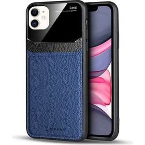 Apple iPhone 12 Kılıf Zebana Lens Deri Kılıf Mavi