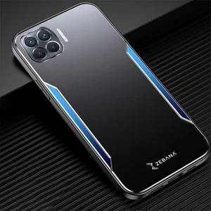 Oppo Reno 4 Lite Kılıf Zebana Metal Mitras Kılıf (Silikon Kenar) Mavi