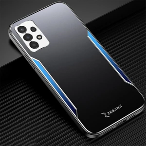 Samsung Galaxy A23 Kılıf Zebana Metal Mitras Kılıf (Silikon Kenar) Mavi