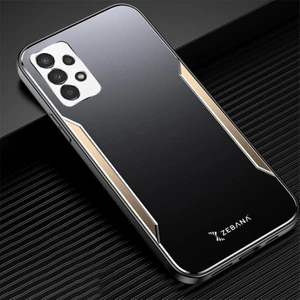 Samsung Galaxy A23 Kılıf Zebana Metal Mitras Kılıf (Silikon Kenar) Gold
