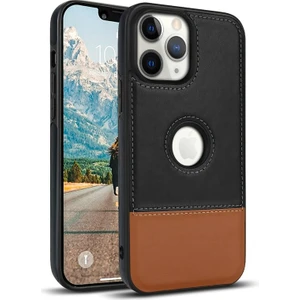 Apple iPhone 11 Pro Max Kılıf Zebana Business Deri Kılıf Siyah + Kahverengi