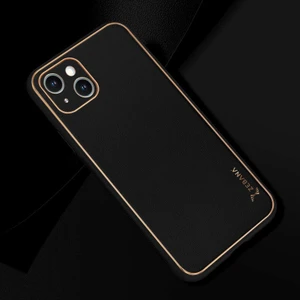 Apple iPhone 14 Plus Kılıf Zebana Gold Design Deri Kılıf Siyah