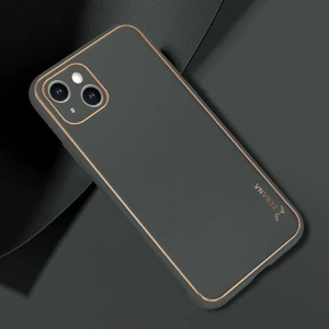 Apple iPhone 14 Plus Kılıf Zebana Gold Design Deri Kılıf Yeşil