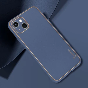 Apple iPhone 14 Plus Kılıf Zebana Gold Design Deri Kılıf Lacivert