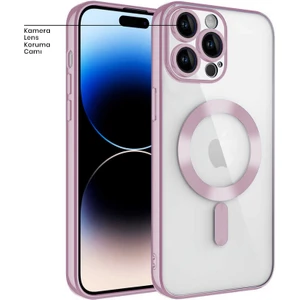 Apple iPhone 14 Pro Max Kılıf Magsafe Glint Silikon Kılıf Rose Gold